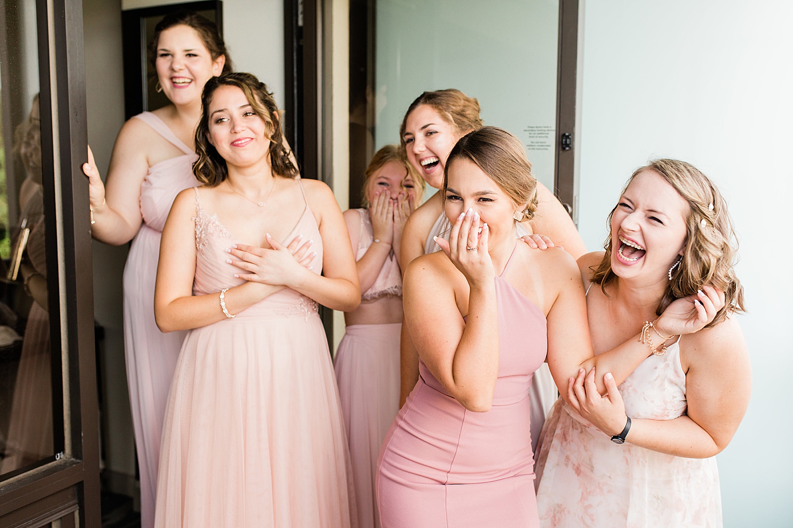 Bridesmaids first look at The Addison for wedding designed by NYC Wedding Planner, Poppy + Lynn