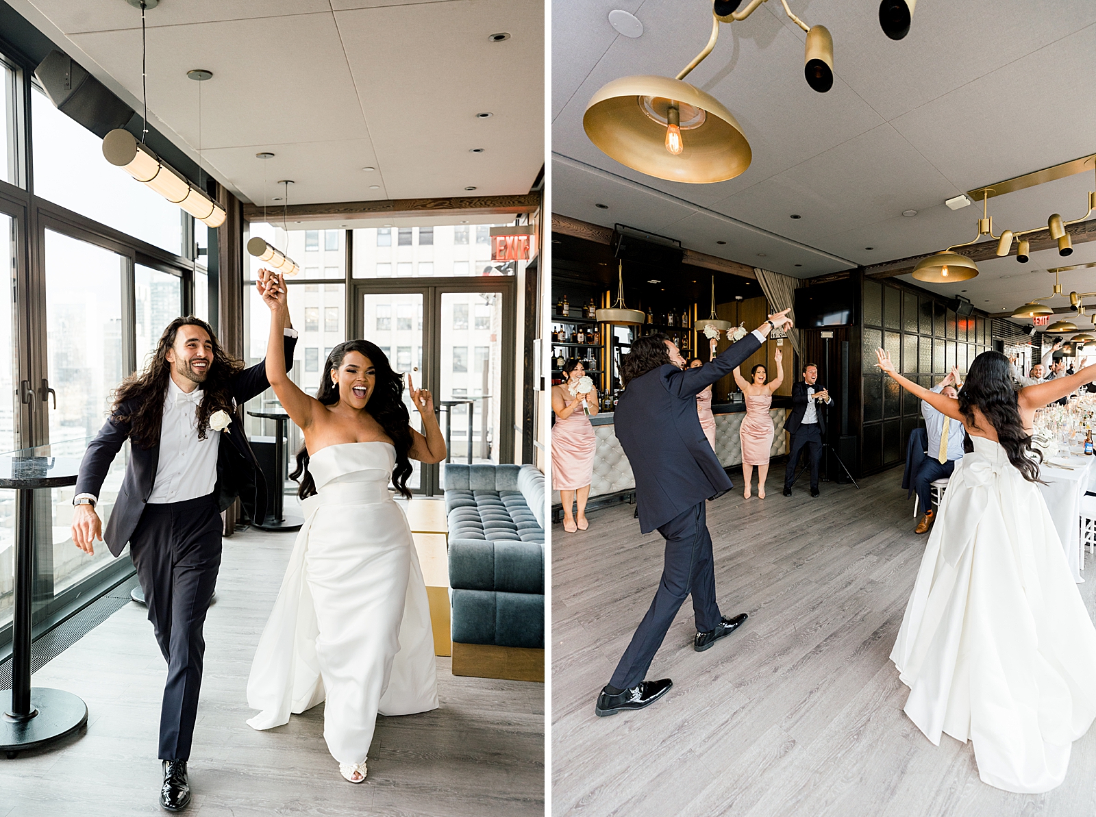 Bride and Groom entering Reception together with arms up