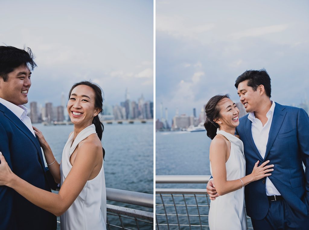 Couple in front of Hudson River happy