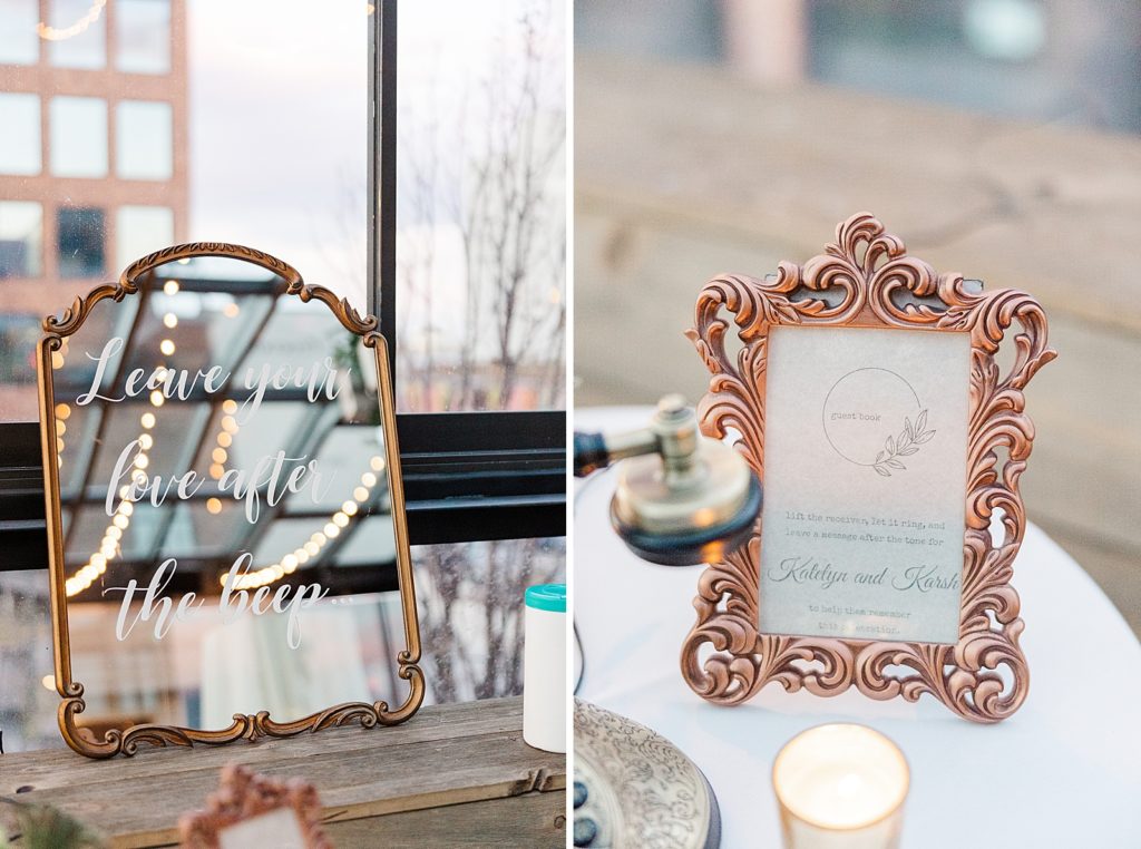Detail shots of mirror sign and gift table sign
