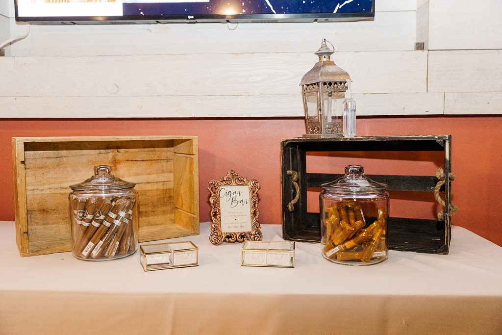 Detail shot of Cigar Bar with cigars and matchboxes