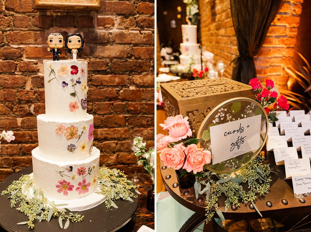 Floral decor Wedding cake with Pop Bride and Groom toppers