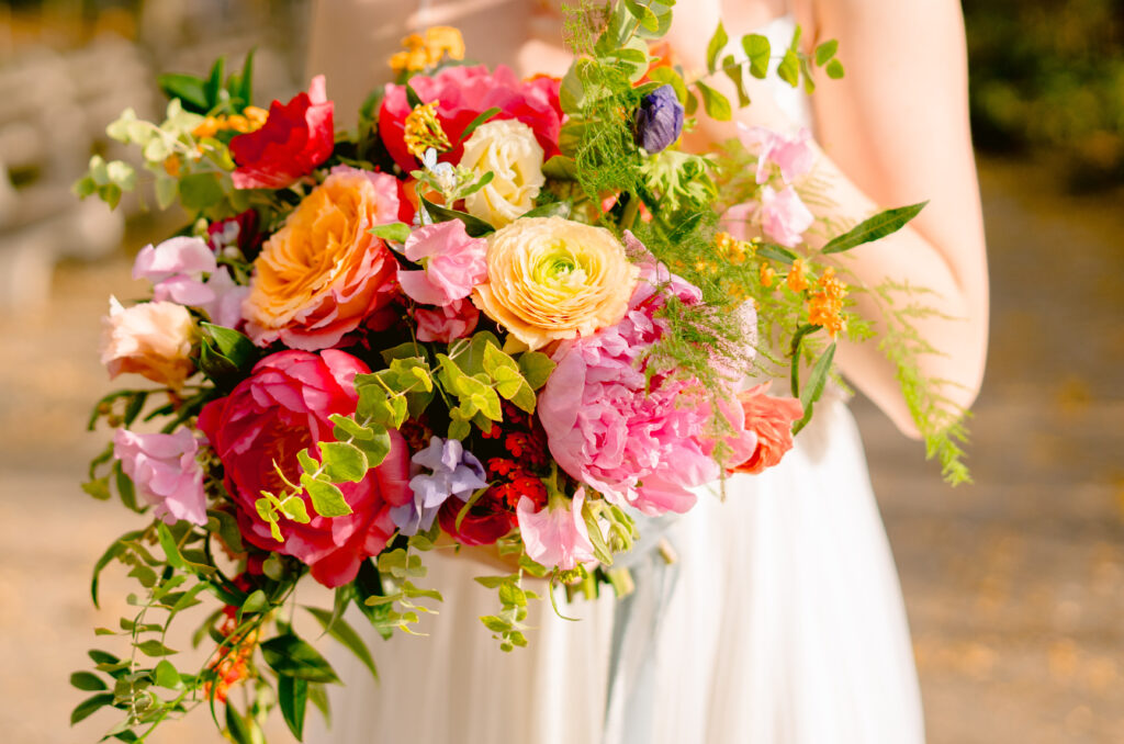 Close up shot of a colorful bouquet of flowers.