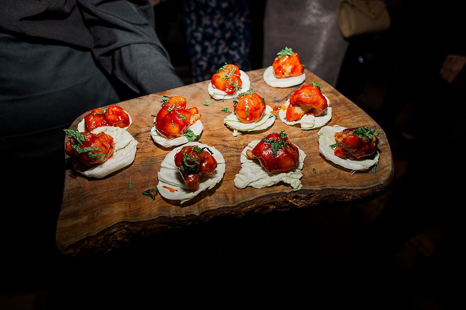 Shot of hors d'oeuvres being presented on a tray.